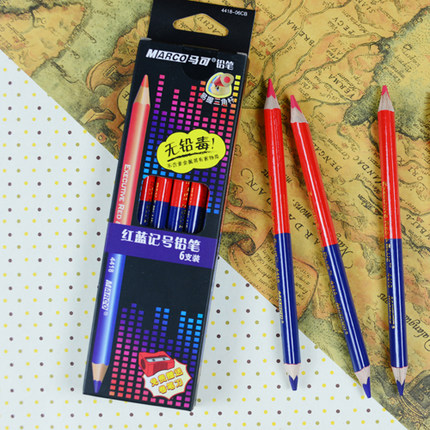 6支装马可4418红蓝两色铅笔 红色蓝色双头铅笔 学生用设计绘图标记彩色铅笔美术手绘专用记号笔